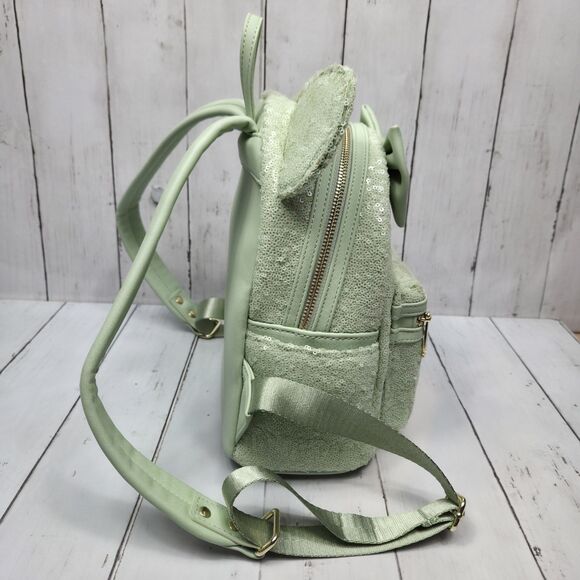 Disney Parks Loungefly Mint Green Sequin W Bow Mini Backpack Retired Rare Cute! - Picture 5 of 16
